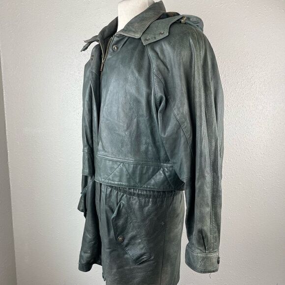 Vintage Wilson’s Adventure Bound Hooded Green Leather Jacket Size M - Picture 3 of 14